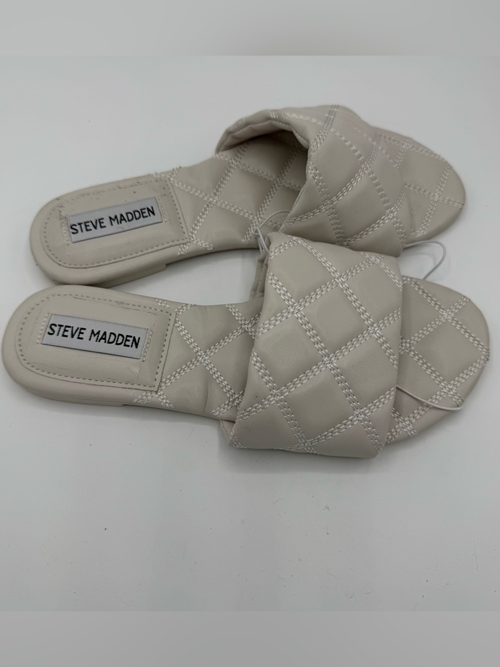Steve Madden Perrie Slide Sandals Womens 6 Bone White NWOT Quilted Bridal Summer